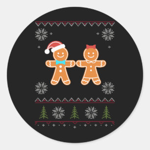 Gingerbread Man & Girl Ugly Sweater Christmas Classic Round Sticker