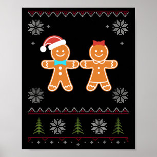 Gingerbread Man & Girl Ugly Sweater Christmas Poster