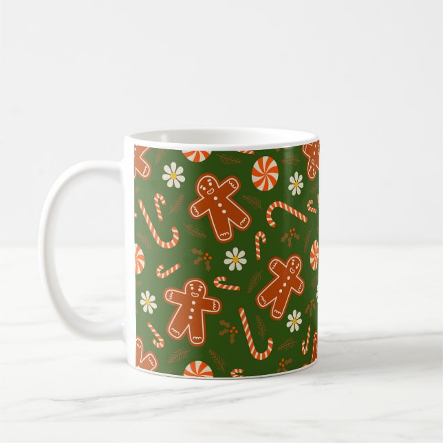 Gingerbread man and candy cane pattern  coffee mug (Left)