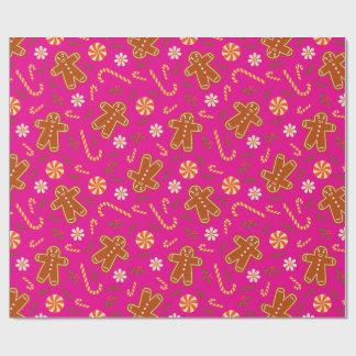 Gingerbread man and candy cane pattern wrapping paper