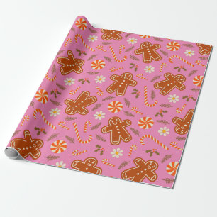 Gingerbread man and candy cane pattern  wrapping paper