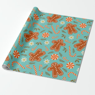 Gingerbread man and candy cane pattern wrapping paper