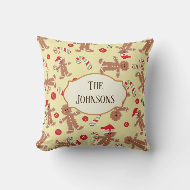 Gingerbread Man and Candy Canes Christmas Cushion (Front)