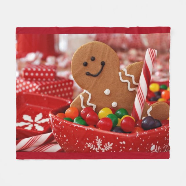Gingerbread Man and Candy Fleece Blanket (Front (Horizontal))