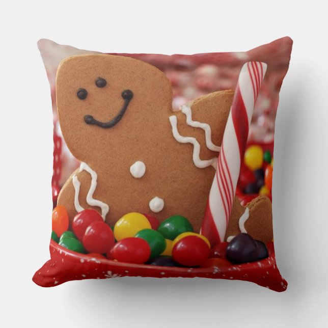 Gingerbread Man and Candy Throw Pillow (Front)