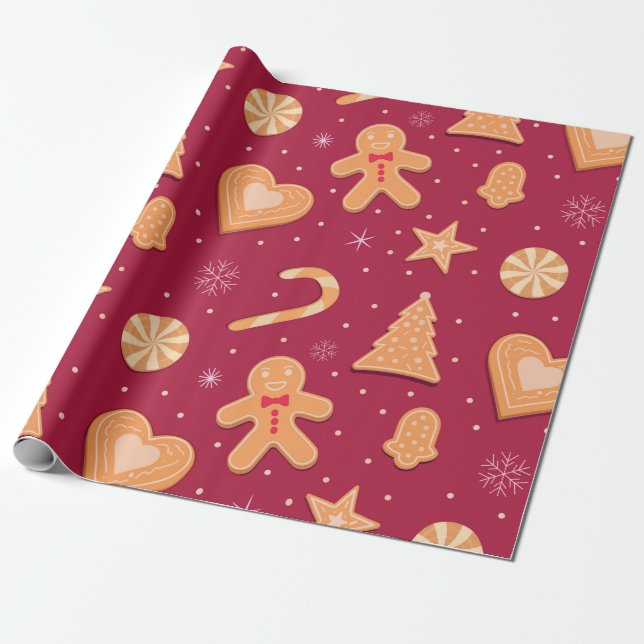 Gingerbread man and Christmas cookies pattern Wrapping Paper (Unrolled)