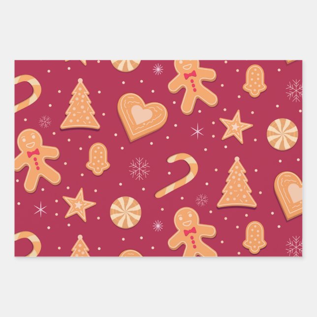 Gingerbread man and Christmas cookies pattern Wrapping Paper Sheet (Front)