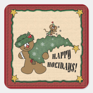 Gingerbread Man and Mouse Square Sticker