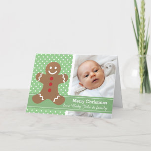 Gingerbread Man and Polka Dots Custom Photo Holiday Card