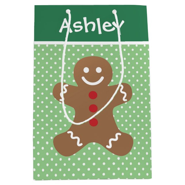 Gingerbread Man and Polka Dots Personalised Medium Gift Bag (Front)