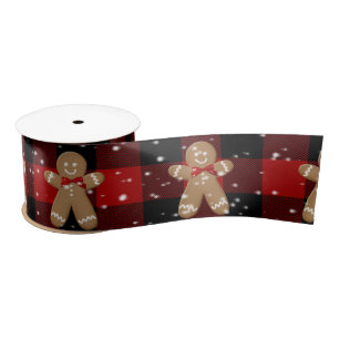 Gingerbread Man and Snowflakes Satin Ribbon