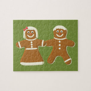 Gingerbread Man and Woman on Green Jigsaw Puzzle