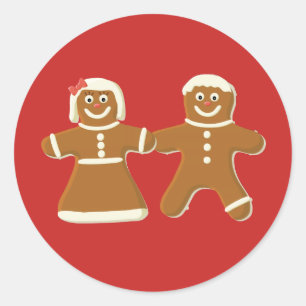 Gingerbread Man and Woman on Red Classic Round Sticker