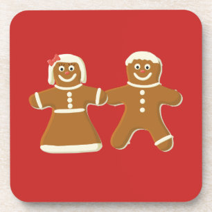 Gingerbread Man and Woman on Red Coaster