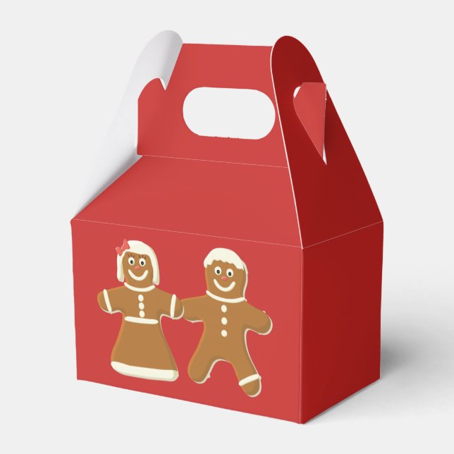 Gingerbread Man and Woman on Red Favour Box (Back Side)