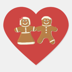 Gingerbread Man and Woman on Red Heart Sticker