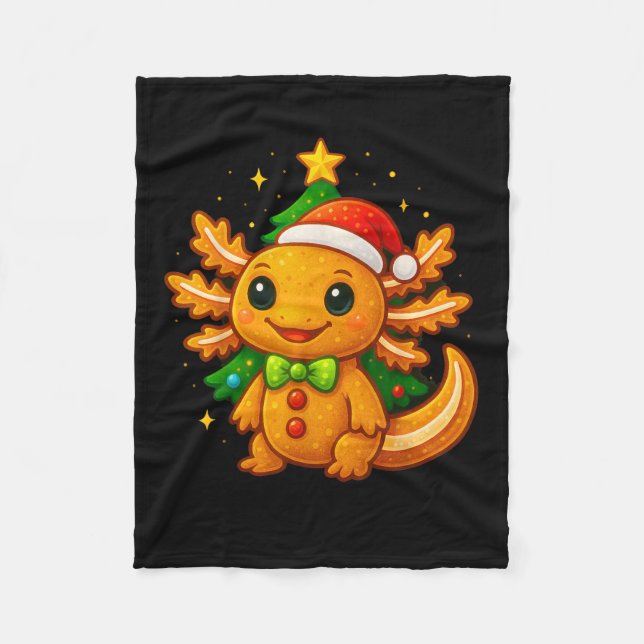 Gingerbread Man Axolotl Santa Hat Christmas Tree  Fleece Blanket (Front)