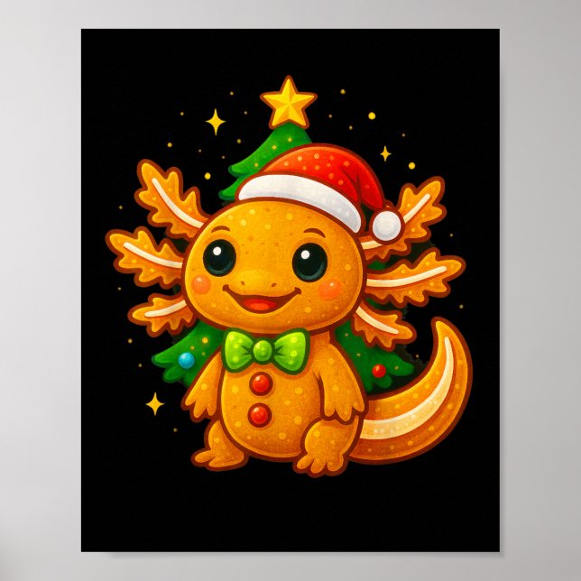 Gingerbread Man Axolotl Santa Hat Christmas Tree  Poster (Front)