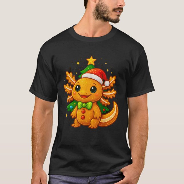 Gingerbread Man Axolotl Santa Hat Christmas Tree  T-Shirt (Front)