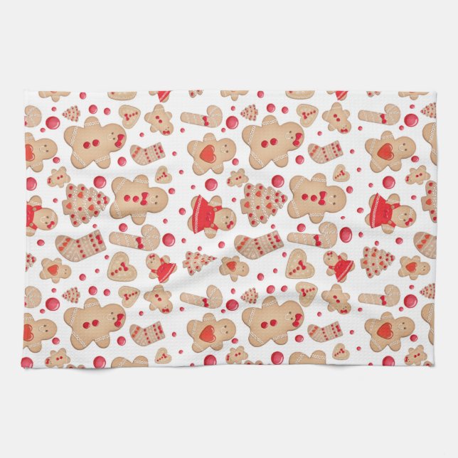 Gingerbread Man Baked Cookies Rustic Whimsical Tea Towel (Horizontal)