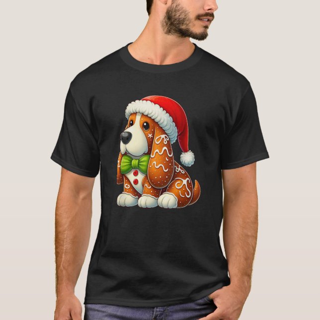 Gingerbread Man Basset Hound Christmas Dog Womens  T-Shirt (Front)