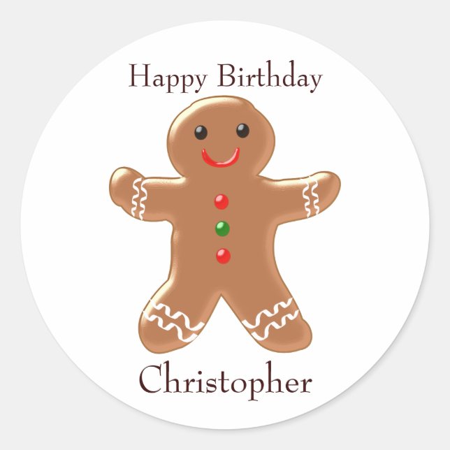 Gingerbread Man Birthday Classic Round Sticker (Front)