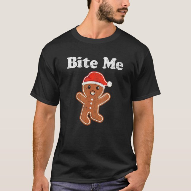 Gingerbread Man Bite Me Christmas Cookie Costume T-Shirt (Front)