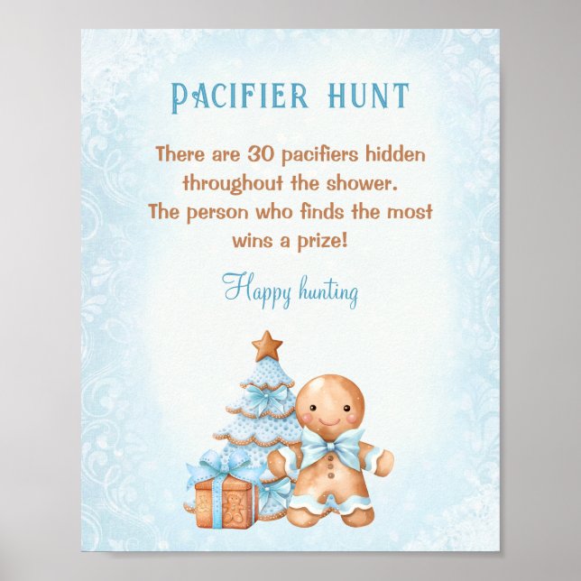 Gingerbread Man Boy Baby Shower Pacifier Hunt Game Poster (Front)