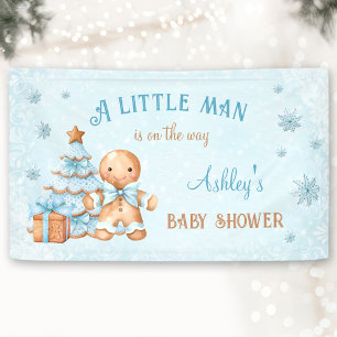 Gingerbread Man Boy Blue Christmas Baby Shower Banner