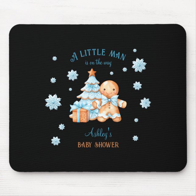 Gingerbread Man Boy Blue Christmas Baby Shower  Mouse Pad (Front)