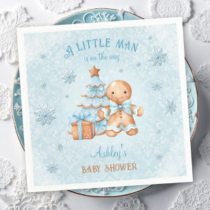 Gingerbread Man Boy Blue Christmas Baby Shower Napkin