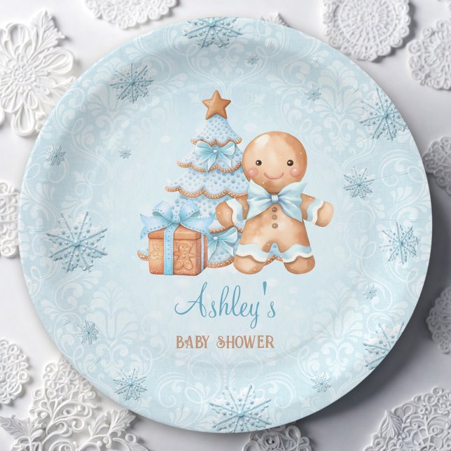 Gingerbread Man Boy Blue Christmas Baby Shower Paper Plate (Gingerbread Man Boy Blue Christmas Baby Shower Paper Plates)