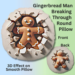 Gingerbread Man Breaking Through Wall - 3D Effect Round Cushion