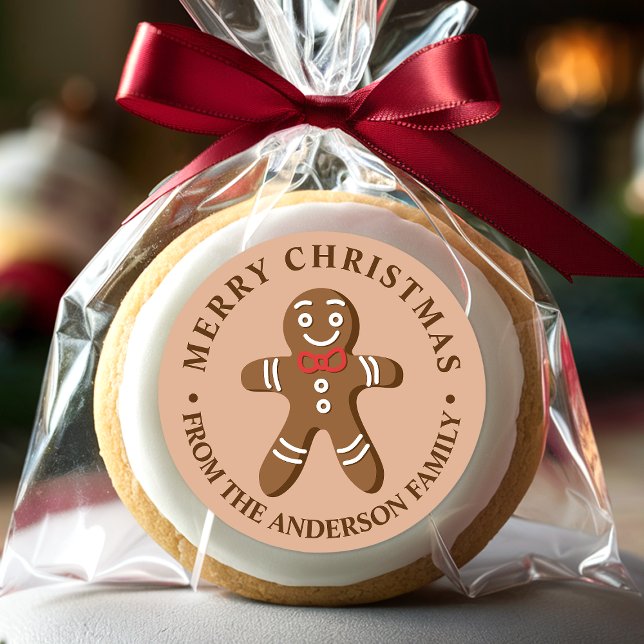 Gingerbread Man Brown Merry Christmas Classic Round Sticker (Creator Uploaded)