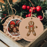 Gingerbread Man Brown Polka Dot Christmas Photo Ceramic Ornament<br><div class="desc">Celebrate the holidays with this adorable Gingerbread Man Brown Polka Dot Christmas Photo Ceramic Ornament. Featuring a cute gingerbread man design with a customisable photo on the back, this ornament is perfect for adding a touch of festive charm to your tree. Personalise it with your family name and favourite photo...</div>