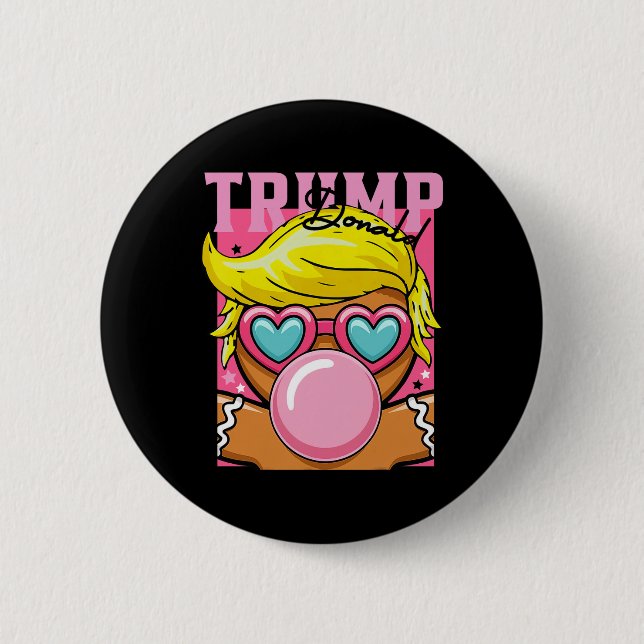 Gingerbread Man Bubblegum Trump Blowing Pink Sungl 6 Cm Round Badge (Front)