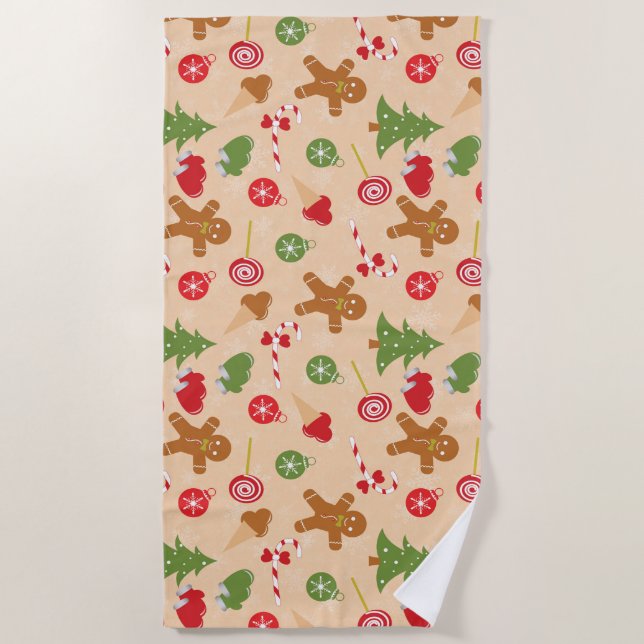 Gingerbread Man, Candy and ice cream Beach Towel (Front)