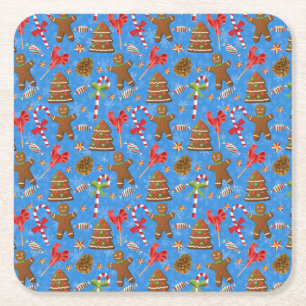 Gingerbread Man,Candy and lollipop Square Paper Coaster