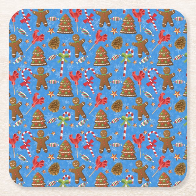 Gingerbread Man,Candy and lollipop Square Paper Coaster (Front)