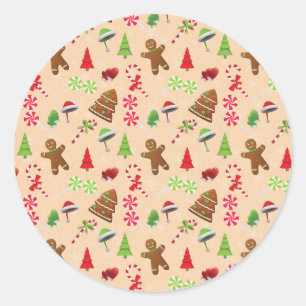 Gingerbread Man,Candy and santa hat Classic Round Sticker