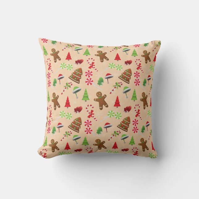 Gingerbread Man,Candy and santa hat Cushion (Front)
