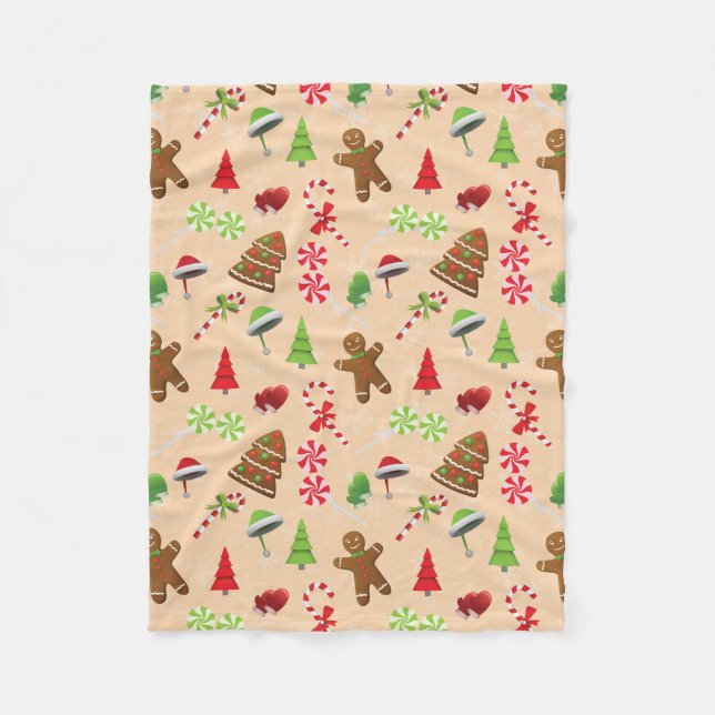 Gingerbread Man,Candy and santa hat Fleece Blanket (Front)