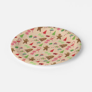 Gingerbread Man,Candy and santa hat Paper Plate