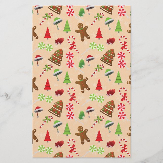 Gingerbread Man,Candy and santa hat Stationery (Front)