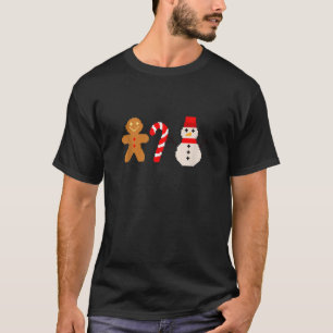 Gingerbread Man Candy Cane and Snowman Pixel 8 Bit T-Shirt