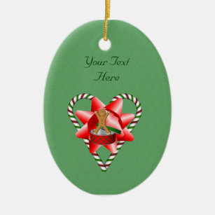 Gingerbread Man Candy Cane Heart Holiday Ornament