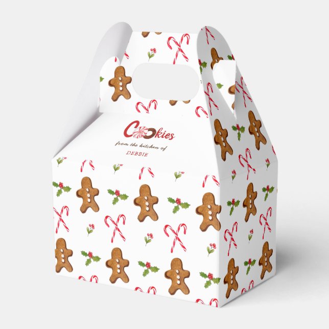 Gingerbread man & Candy cane Holiday Cookie Favour Box (Front Side)