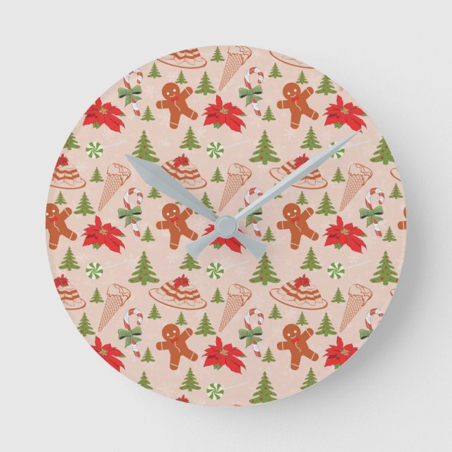 Gingerbread Man,Candy mints and ice cream Round Clock (Front)