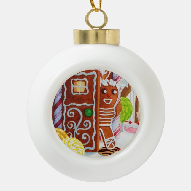 GINGERBREAD MAN Ceramic Ball Ornament (Front)