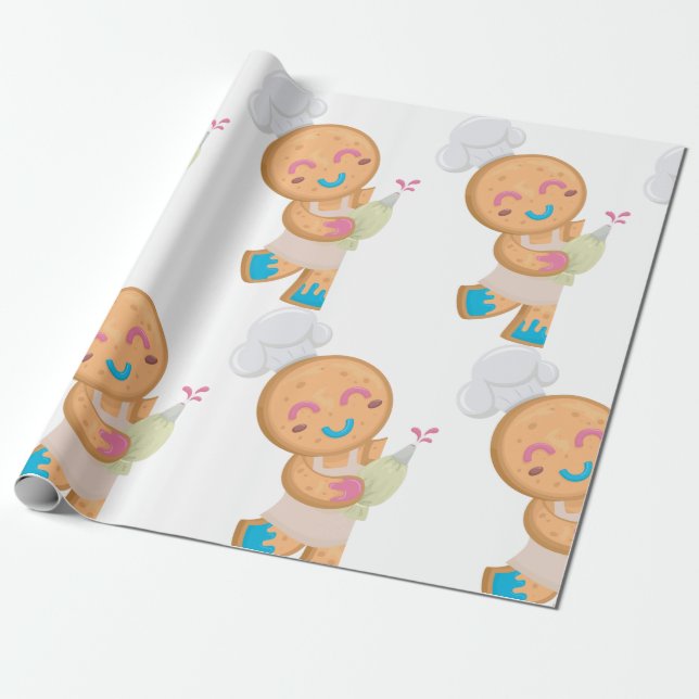 Gingerbread Man Chef Wrapping Paper (Unrolled)